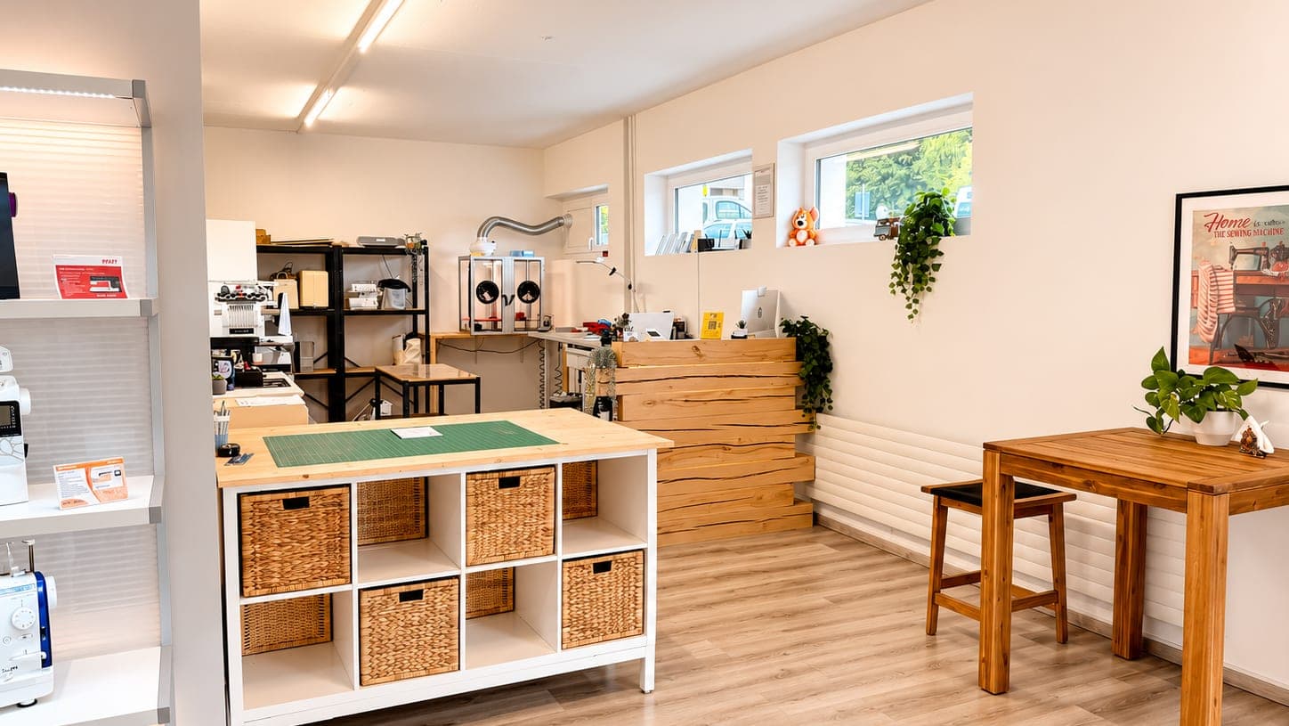 Arbeitstisch mit Schneidematte im Laden